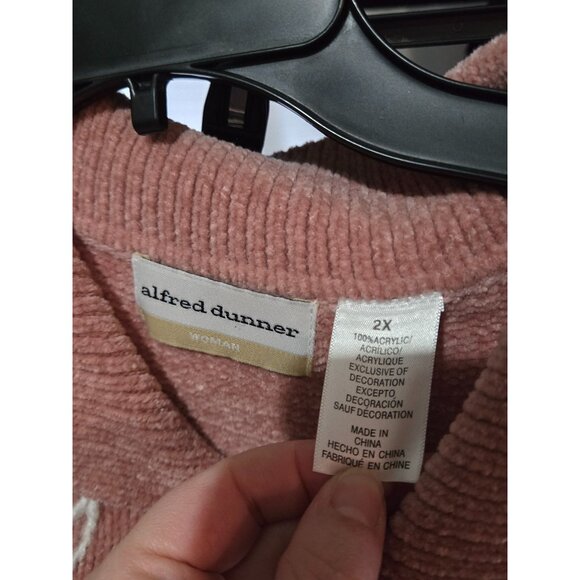 Alfred Dunner Pink Velvet Floral Embroidered Sweater Plus Size 2X Grannycore - Picture 6 of 10